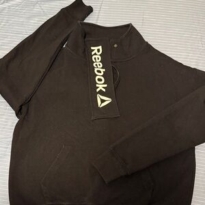 Reebok Men's Black Zip-Neck Sweater with White Logo Placket